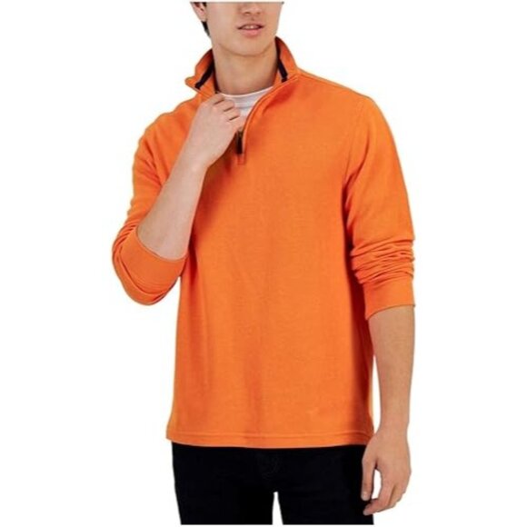 Club Room Pullover Sweater Mens Size Small 1/4 Zip Mock Neck Orange - Picture 1 of 3